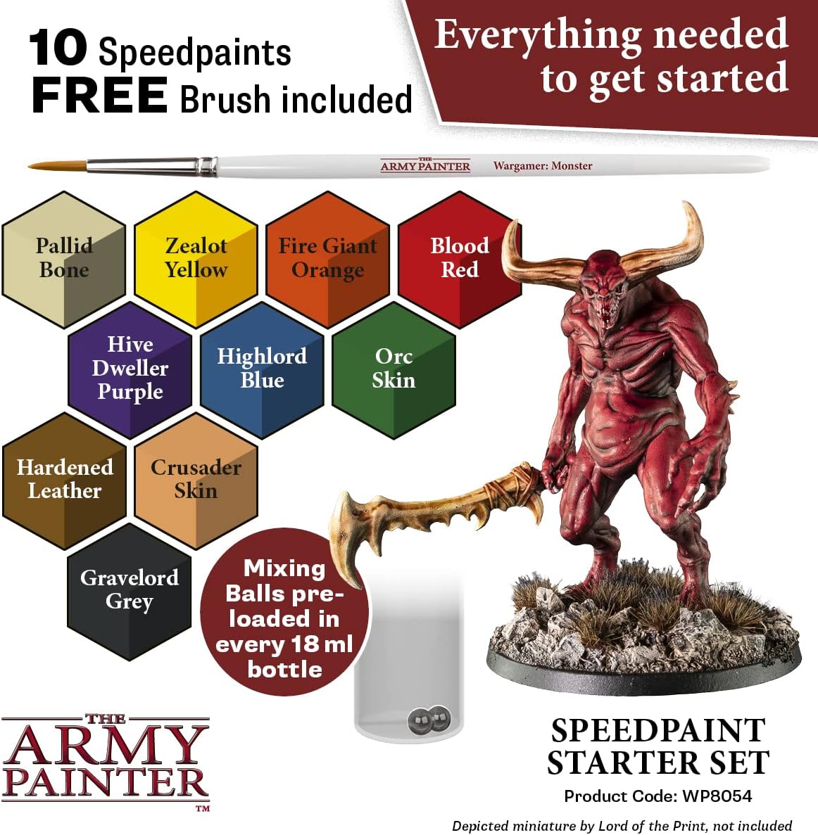 The Army Painter Speedpaint Starter Set - 10x18ml Speed Model Paint Kit Pre Loaded with Mixing Balls and 1 Brush- Base, Shadow and Highlight in One Miniature and Model Paint Set for Plastic Models