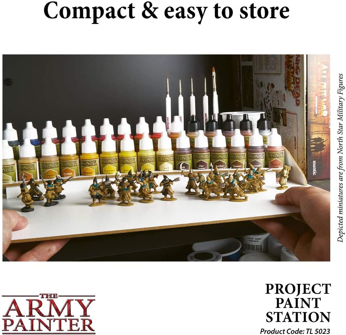 Project Paint The Army Painter Model Paint Stand & Paint Brush Holder -Dropper Bottle Paint Rack, Paint Station with Brush Organizer-Paint Organizer for Acrylic Painting for 30 Warpaints, 7 Paintbrushes & Water Cup