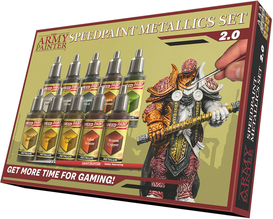 The Army Painter Speedpaint Metallics Set 2.0-10x18 ml Speed Model Paint  Kit with Mixing Balls, Basecoating Model Paint Brush & Painting Guide, Army