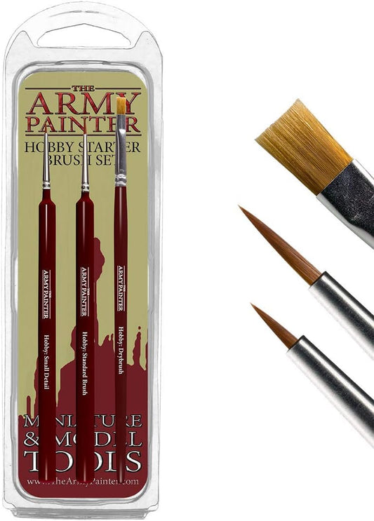 The Army Painter Hobby Brush Starter Set - Juego de pinceles de pintura pequeños en miniatura de 3 pinceles de pintura acrílica - Incluye pincel seco, pincel de modelo estándar y pincel de punta fina para pintura acrílica